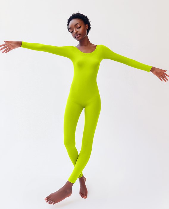 5014 W Neon Yellow 2 Seamless Catsuit Bodystocking