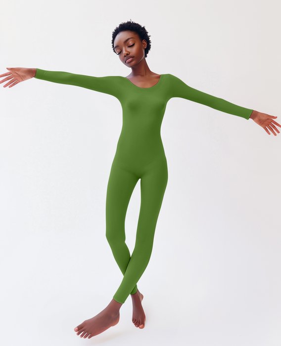 5014 W Olive Green 2 Seamless Catsuit Bodystocking