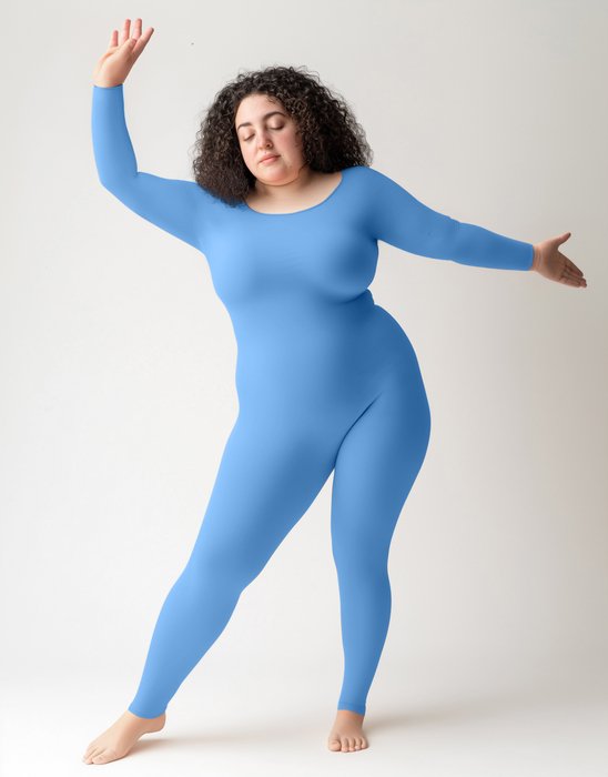 5014 W Sky Blue Plus Seamless Catsuit Bodystocking