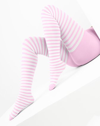 Neon Pink Kids White Striped Tights Style# 1273