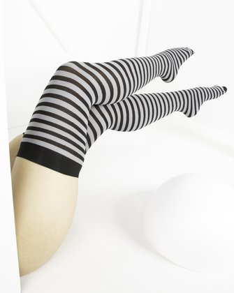 Light Grey Black Striped Thigh Highs Style# 1503