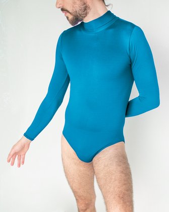 Turquoise Long Sleeve Mock Neck Leotard With Snap Crotch Style# 5008